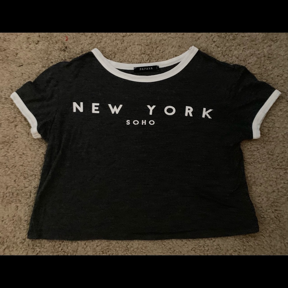 Loose crop top, grey and white, older tee no holes